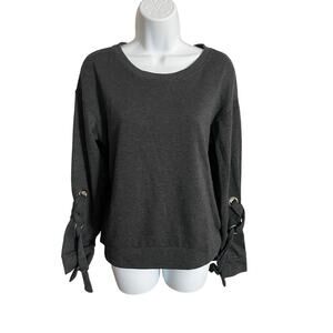 Inspired Hearts gray chunky lace up sleeves pullover sweatshirt crewneck medium